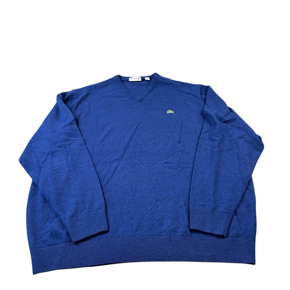 Lacoste Blue V Neck Croc Logo Wool Men's‎ Sweater Size 4XL